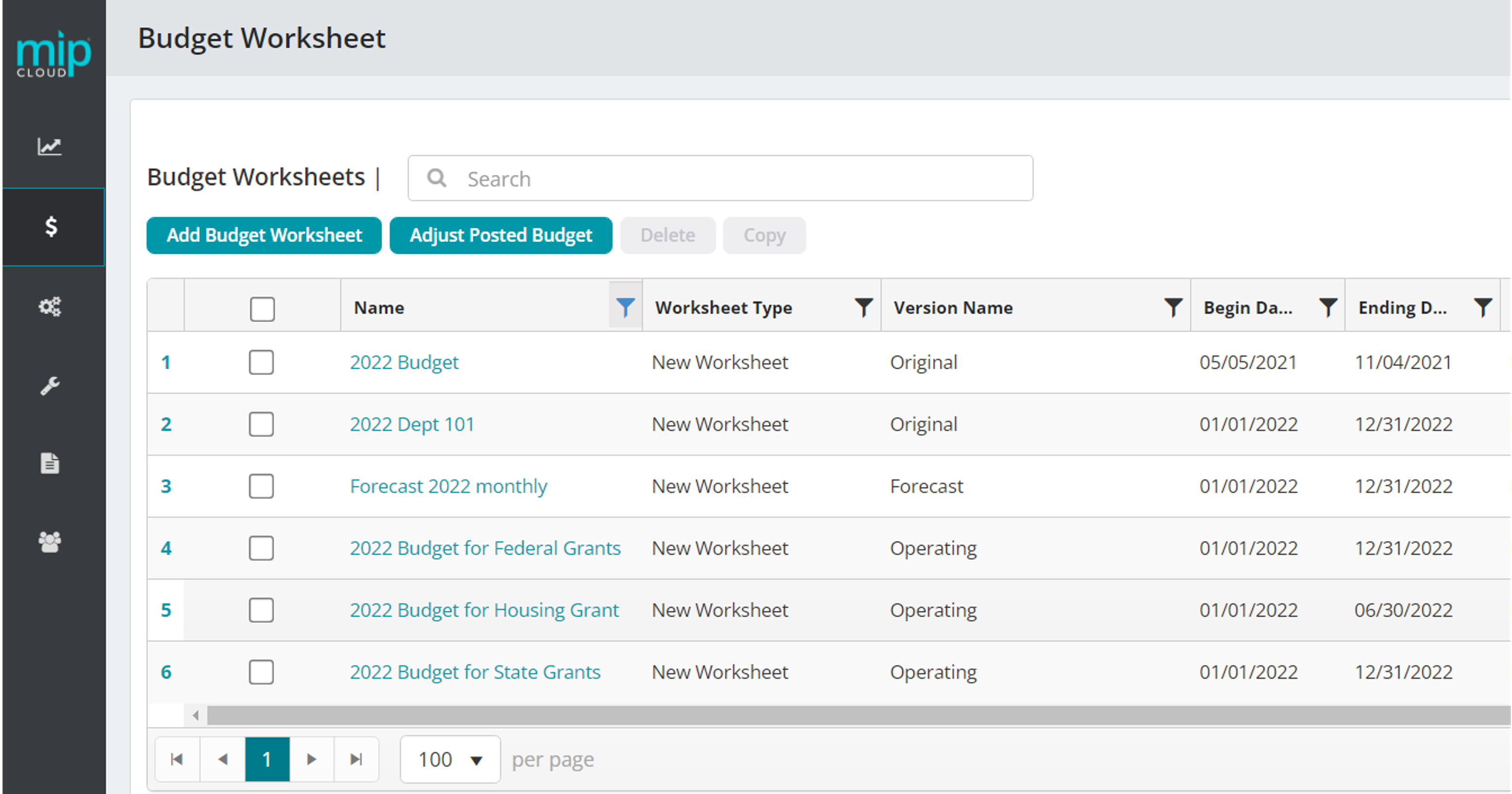 screenshot of MIP Accounting
